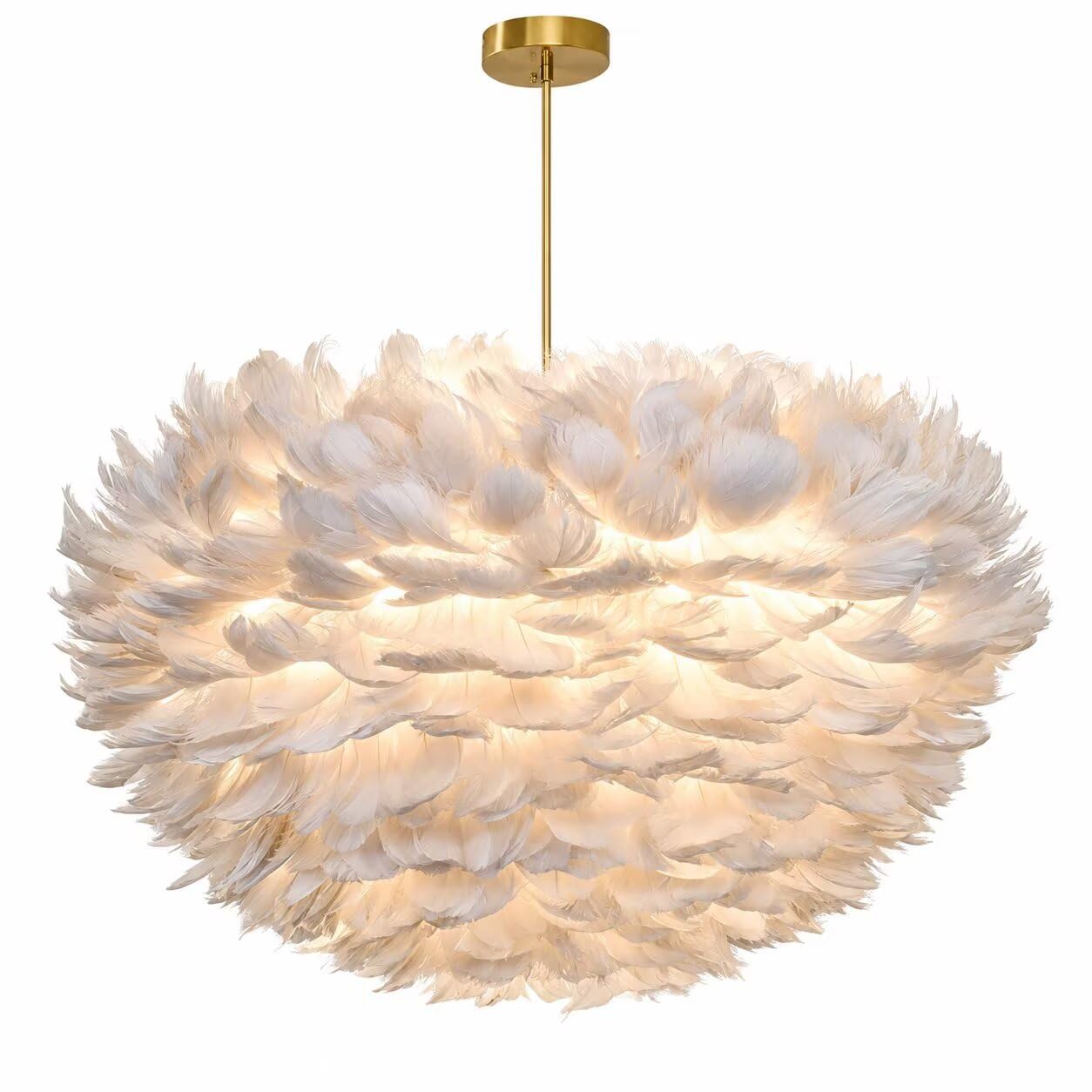 Guanshan 30Cm Light Gray Goose Feather Ceiling Lamp Foldable Hand-Woven Feather Lampshade Pendent Light Elegant Chandelier For Living Room, Bedroom, Hotel