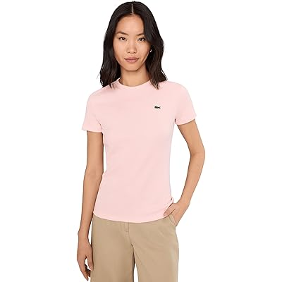 Рубашка Lacoste Slim Fit Ribbed Cotton T-shirt light pink