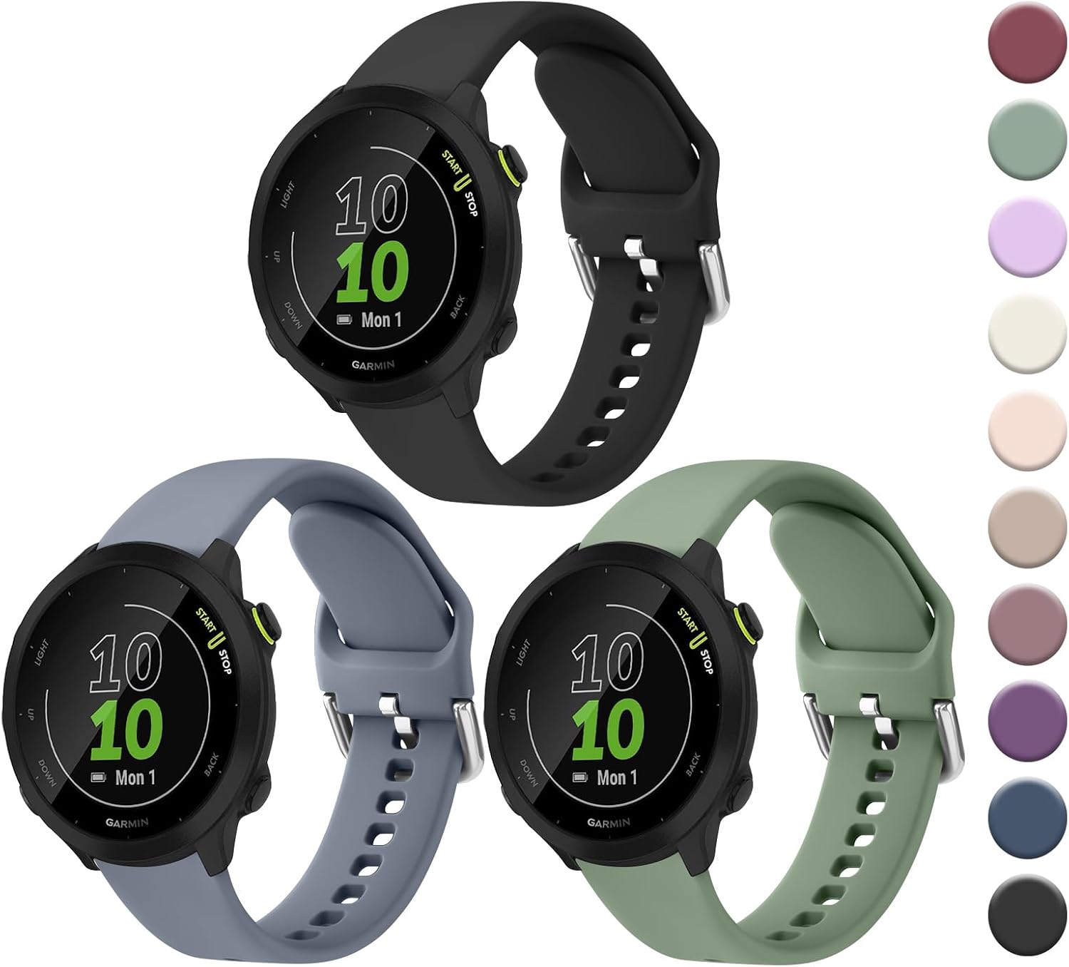 Meliya for Garmin Forerunner 55 / 245 / 645 Watch Band, 20mm Soft Silicone Replacement Strap for Garmin Forerunner 245 / 645 Music Smart Watch for Men & Women