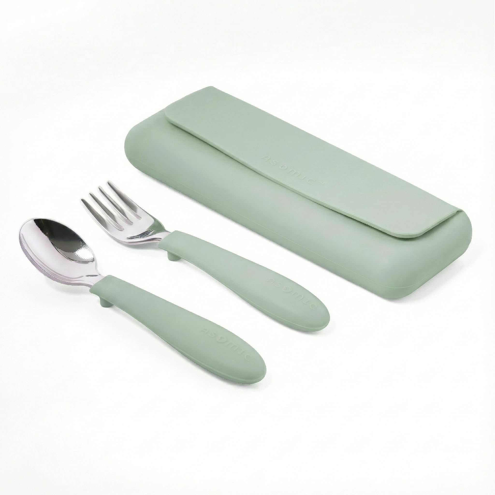 ASOMIC 316 Stainless Steel Toddler Utensils with Travel Case, Sage