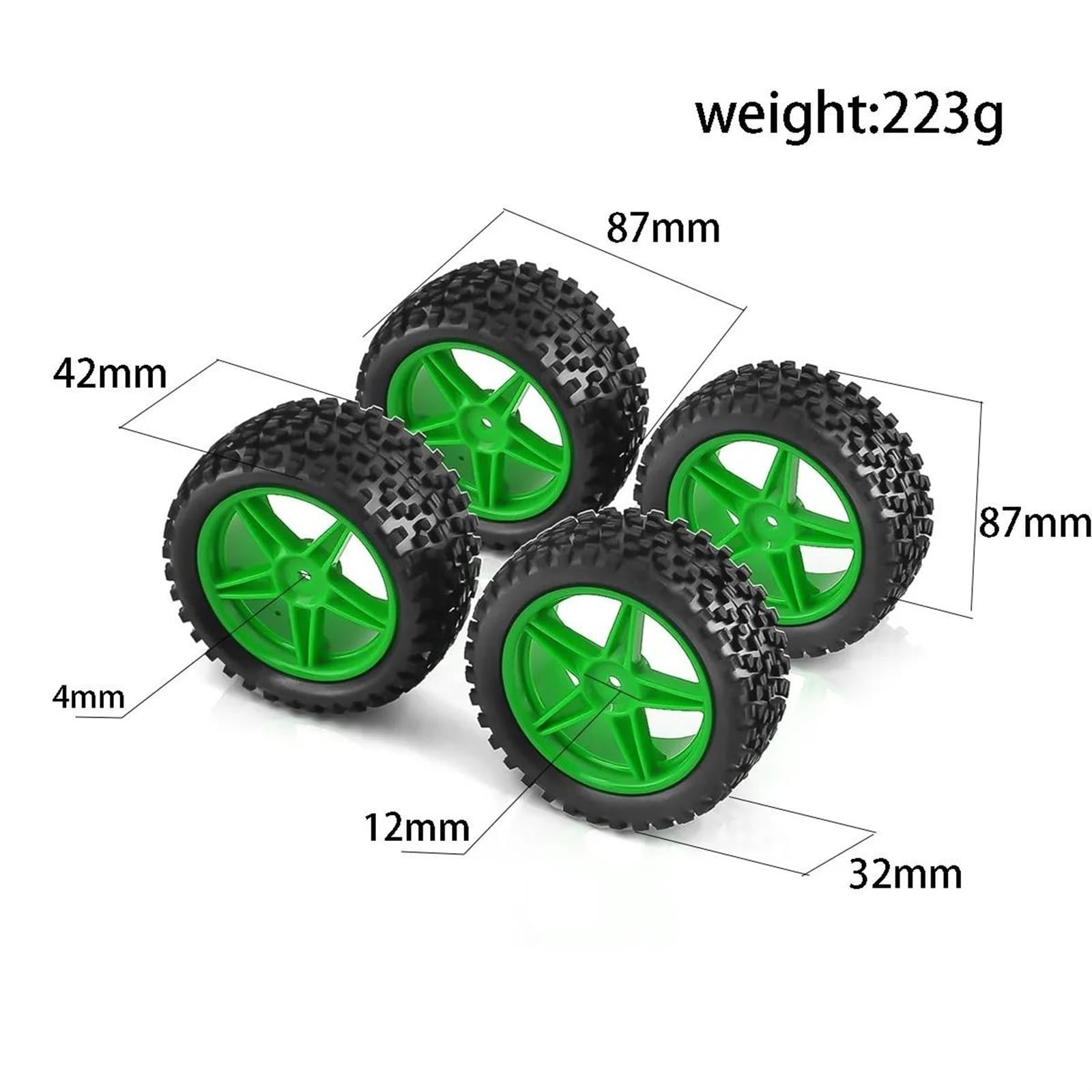 Neumáticos Coche RC para Tamiya Wltoys 144001. Neumáticos Todoterreno Resistentes, Llanta De Rueda Plástico, Neumático Goma para Coche Teledirigido 1:10 HSP 94107 94166 94106 94155(Yellow)