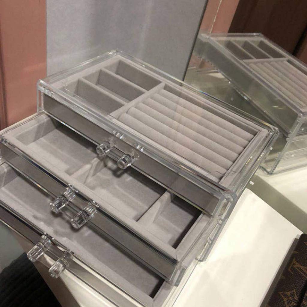 Scatola portaoggetti in plastica Grigia, portaoggetti in Stile cassetto, Collana, Orecchini e Organizer in Stile Semplice