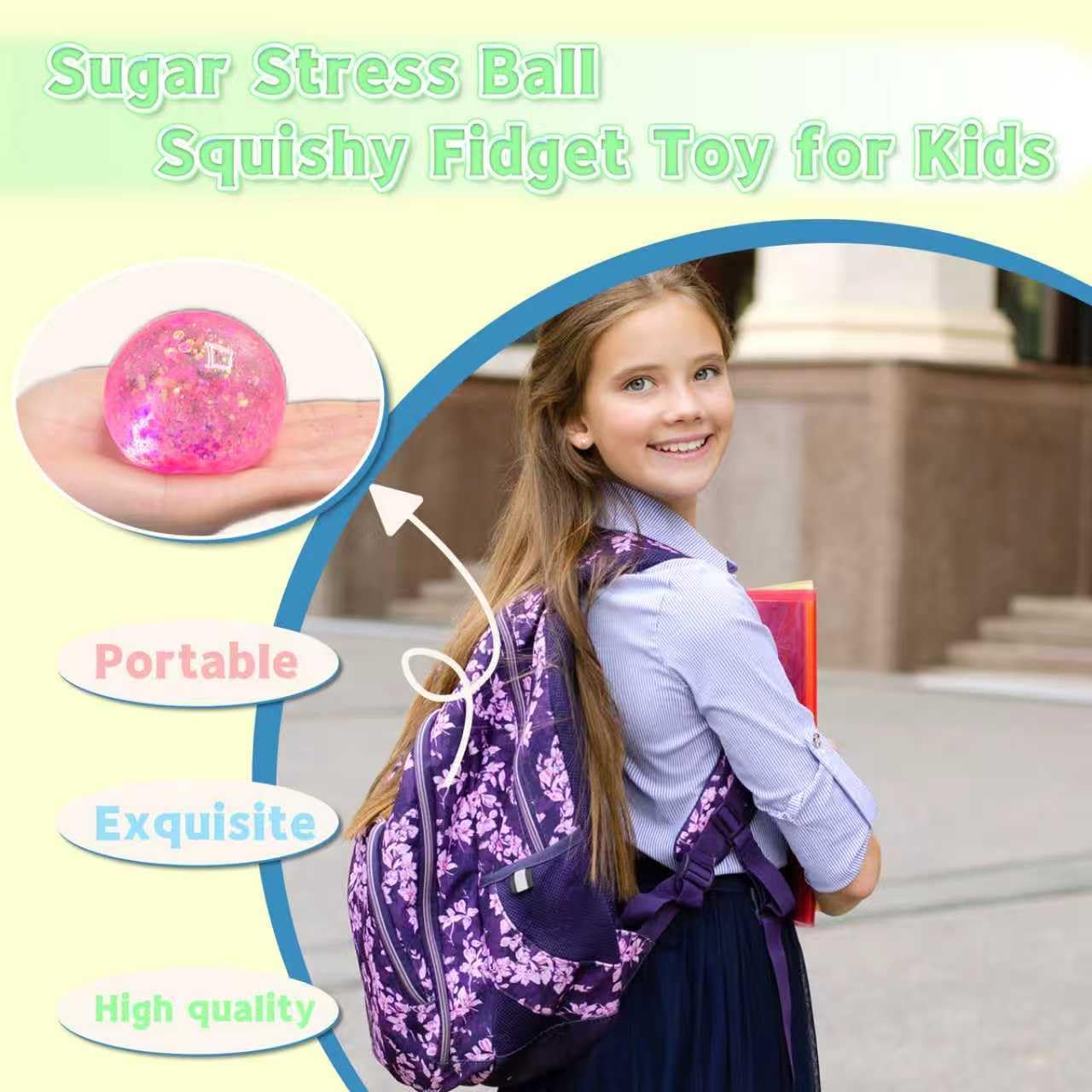 3 Pack Glitter Sugar Stress Balls for Adults and Kids - Squishy Sugar Sensory Relief Fidget Toys for Anxiety, Squeeze Stress Ball with Sparkles Inside - Hand Fidget Toys for Office & Classroom