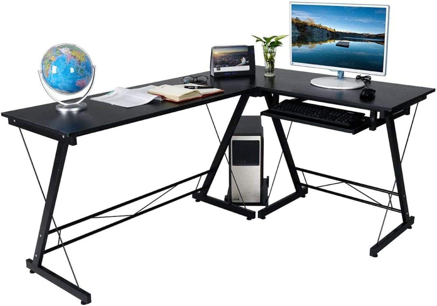 WLABCD Table Computer Desk Office L-Type Corner Table,Learn Game Desk Study Bedroom Studio Workstation Multifunction/Black / 160×120cm