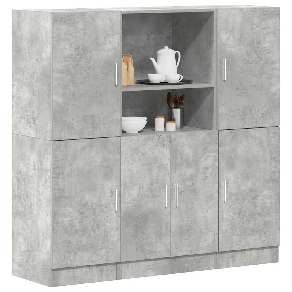 Set di 3 mobili da cucina in legno, 133 x 41,5 x 131,5 cm, scaffale da cucina con ripiani e ante, sistema moderno per cucina e ufficio, grigio cemento