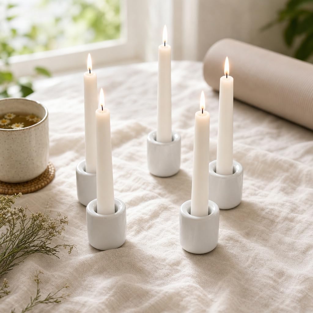 White Ceramic Chime Candle Holders, Set of 5 for Ritual Candles