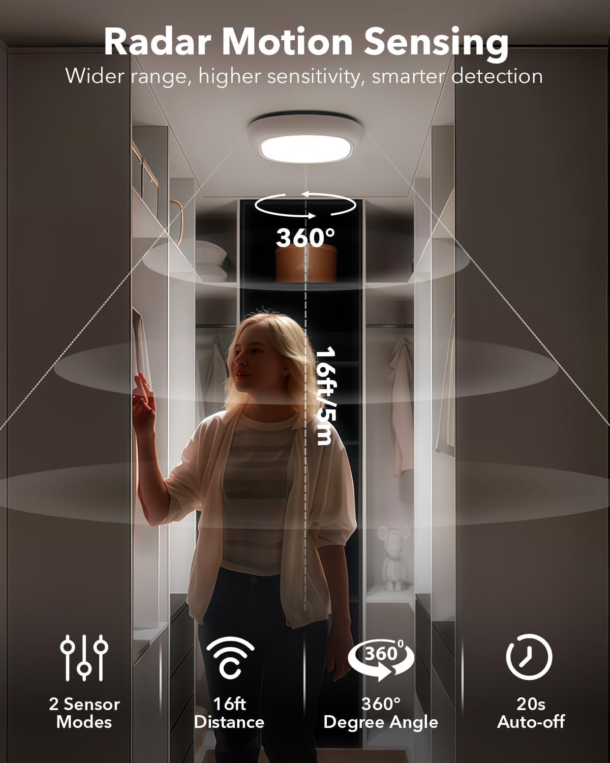Lampara Techo Recargable, Luz Ducha Recargable Sensor de Movimiento | Impermeable IP54, Bateria 12000mAh, Mando a Distancia, Plafon LED Pilas Sin Cable para Interior Pasillo Baño Garaje Armario