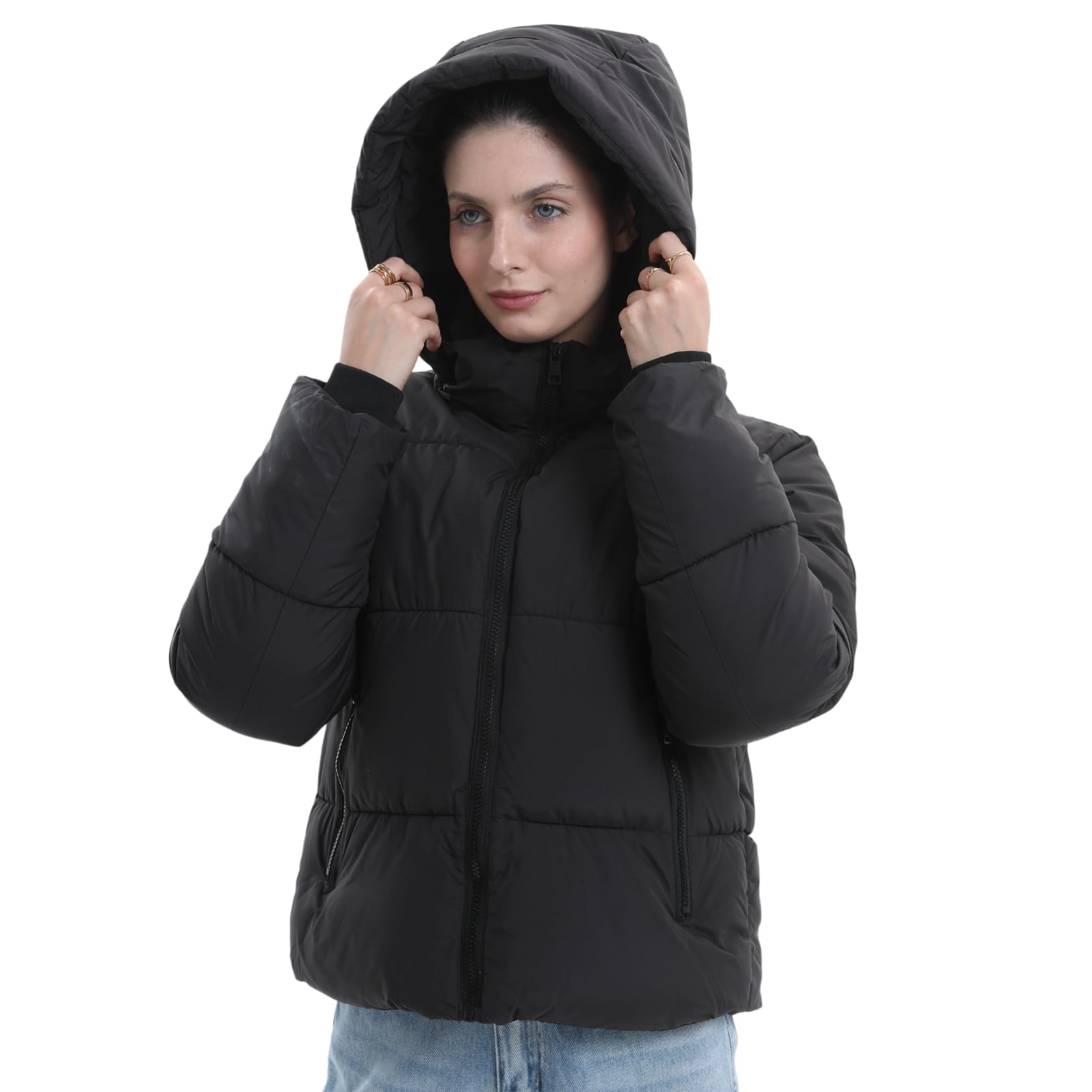 PUFFIT Damen Winter Jacke mit Kapuze Warmer Wasserdicht Winterjacke Steppmantel Female Jacken