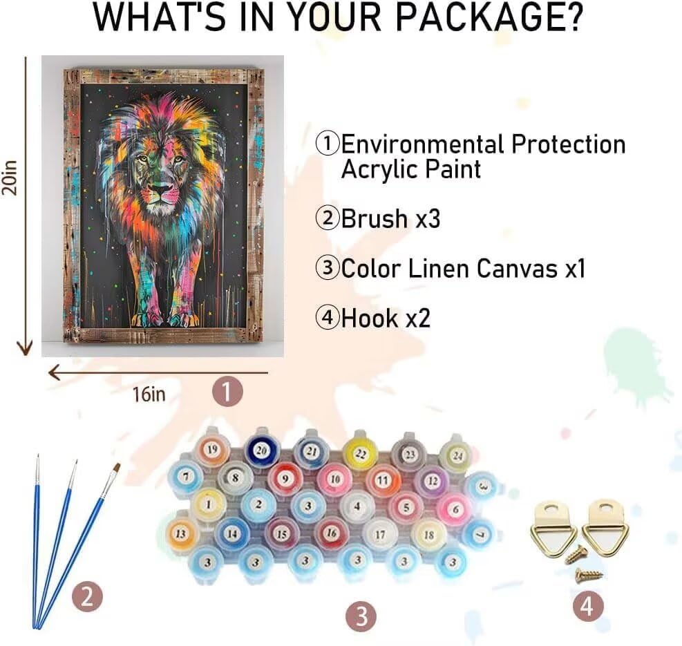 Amazon | paint by numbers ライオン 数字油絵 塗り絵 手塗り DIY絵