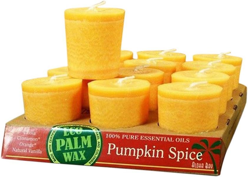 Aloha Bay Eco Palm Wax Candles Pumpkin Spice, Orange Votive Candles 12 pack (a)