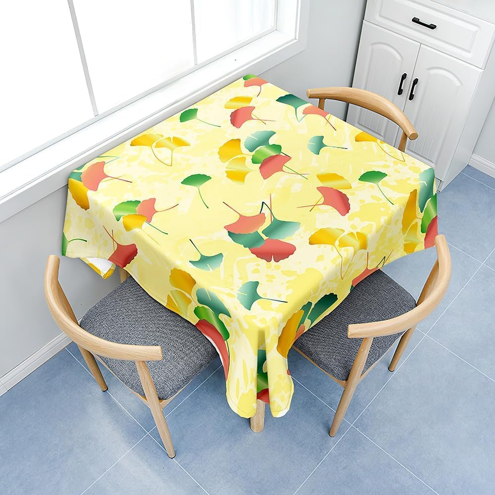 Tischdecke Outdoor Ginkgo Biloba Tischdecken Abwaschbar 3D Blätter Tischtuch Wasserdicht Wetterfest für Party Biertisch, 140x300 cm ZB1430