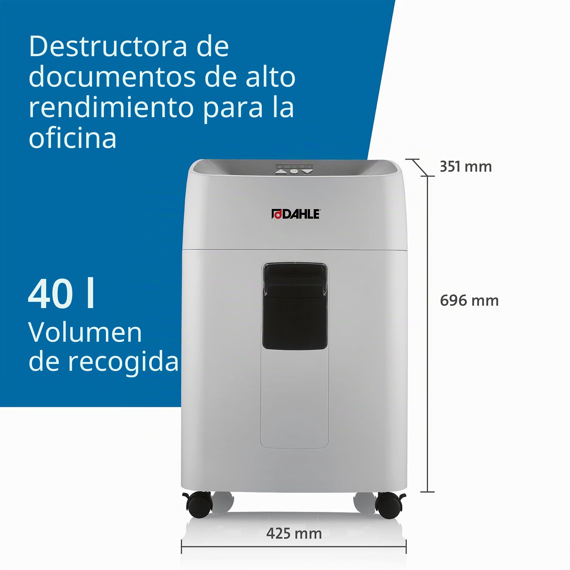 Dahle 504P Deskside, Destructor de Documentos P-5 de Gran Capacidad, Potente Motor para 15 Hojas, Tiempo de Funcionamiento prolongado, Bandeja extraíble, sin Atascos para el hogar y la Oficina.
