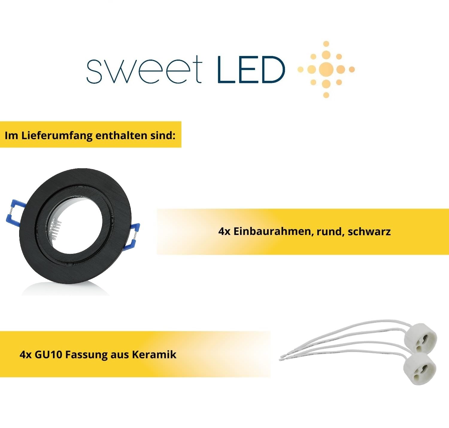 Sweet Led 4x marco empotrable incluido casquillo GU10 - IP44 focos empotrables para baño, focos LED empotrables redondos de aluminio - Ø 84mm, negro