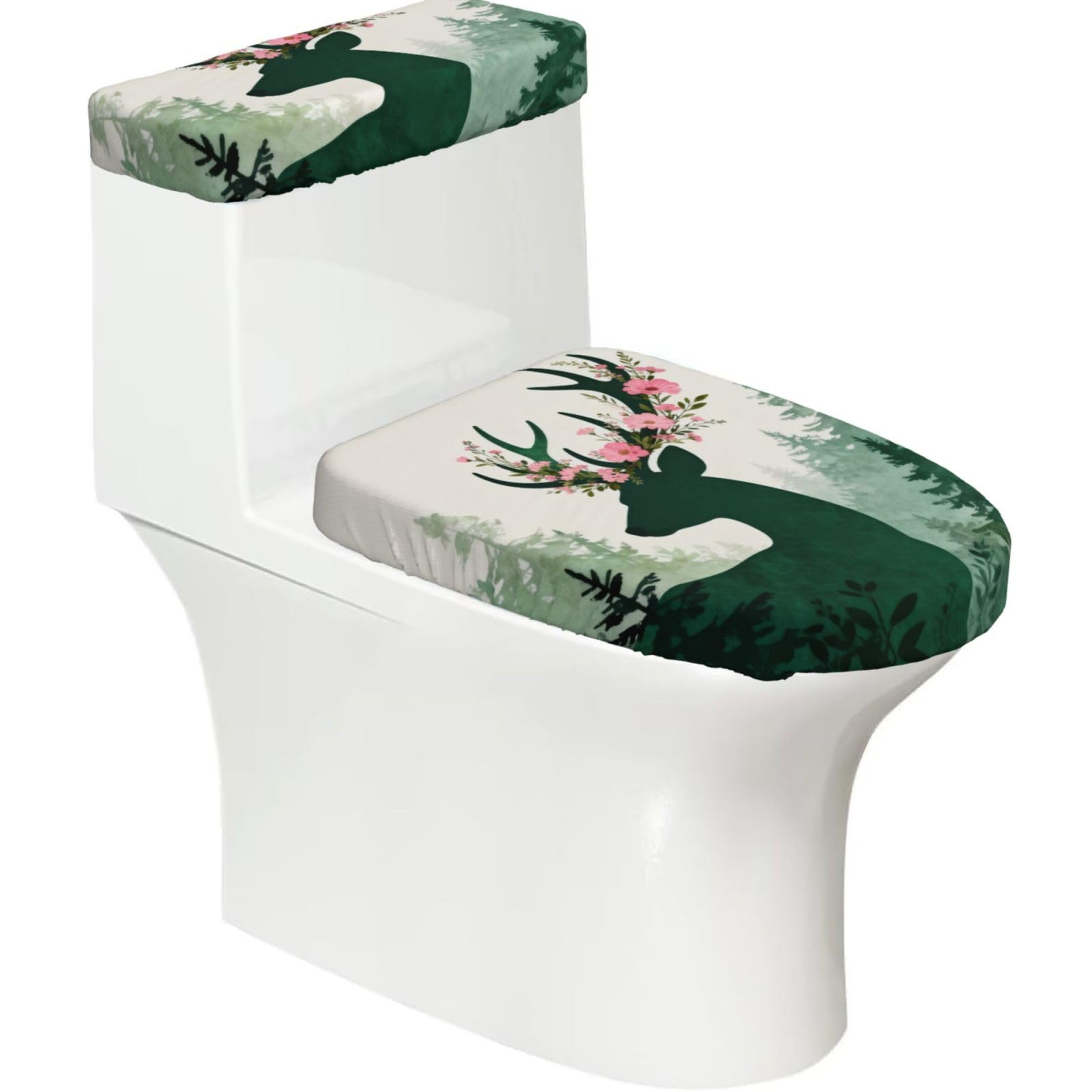 Cntdbu Black Wreath Stretchy Toilet Lid And Tank Cover Set-Soft Elastic Bathroom Decor For U Shape Oval