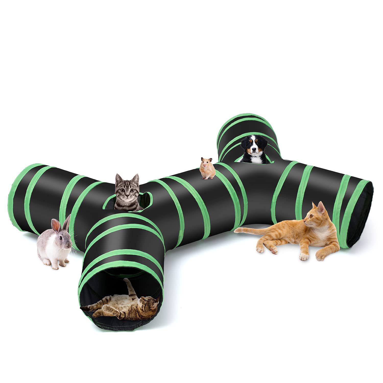 Juguete para gatos, túnel grande, plegable de 4 vías, tubo con bolsa de almacenamiento para gatos, cachorros, conejos, hurones, cobayas, interior y exterior