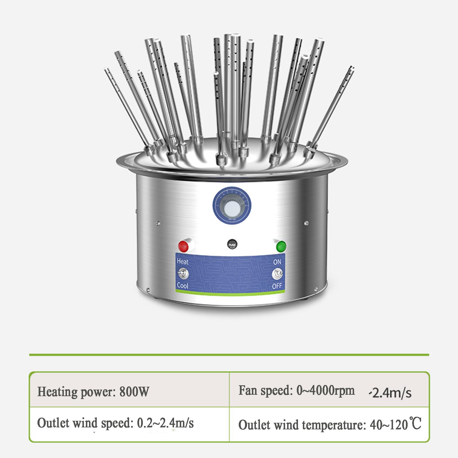 Essiccatore per Vetreria da Laboratorio, Rastrelliera Elettrica con Flusso d'Aria, con Tubi di Essiccazione, Temperatura dell'Aria in Uscita Regolabile da 40 A 120 °c, 12 Holes