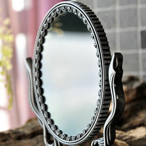 Miniatura 6 de ToiM Espejo de tocador portátil estilo europeo retro gótico, espejo de tocador giratorio de doble cara para tocador (caja de regalo)