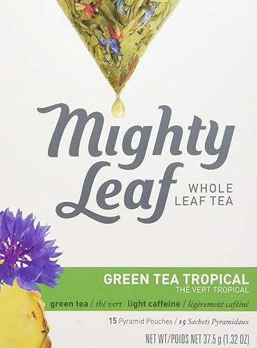 Té verde tropical de Mighty Leaf, 15 bolsas de hoja entera de 1.32 onzas