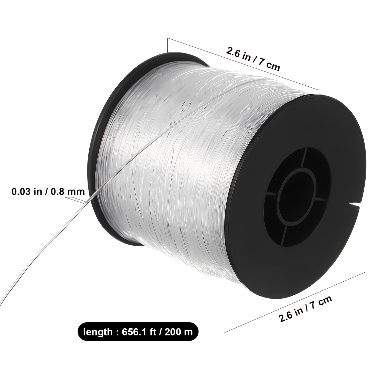 VILLCASE 200 m di filo di nylon trasparente, antistrappo, con 60 passanti per crimpatura in alluminio, 0,8 mm, corda trasparente da appendere, per fai da te, pesca, artigianato, gioielli, da appendere
