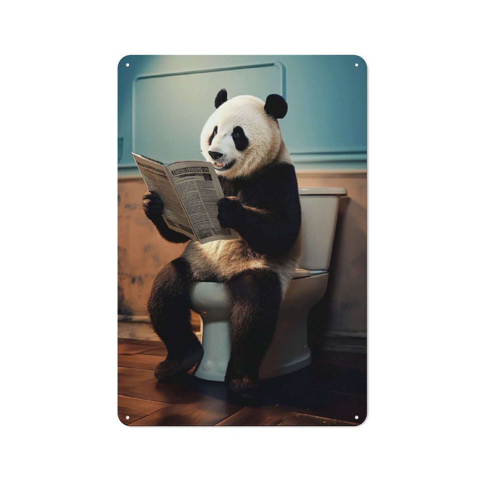 Panda Toilet Newspaper Country Metal Wall Decor 30x20cm, Tin Wall Plaque for Cottage, Kitchen, Hallway Or Breakfast Nook