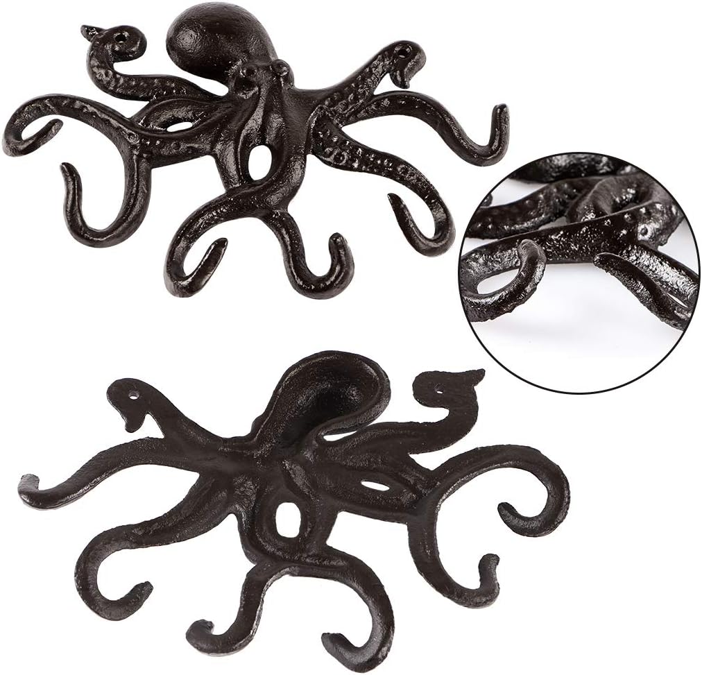 MDLUU Octopus Hook, Nautical Wall Hook, Antique Key Holder Hook, Cast Iron Hook for Coat, Hand Towel, Bathrobe, Jacket