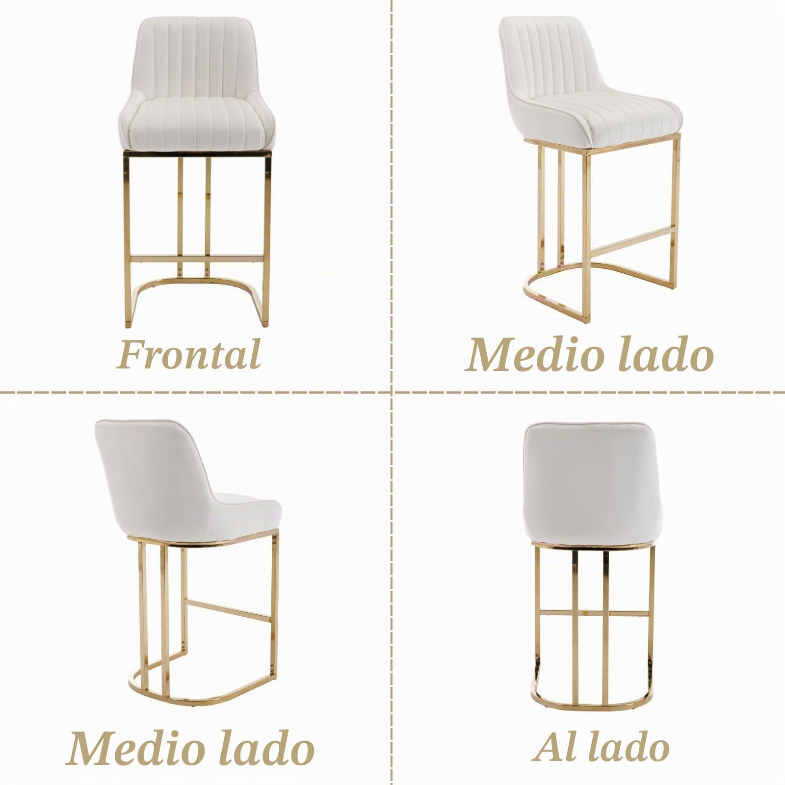 Ya-Home Juego de 2 Taburetes Altos de Cocina de Terciopelo Sillas Altas de Cocina sin Reposabrazos,Taburetes de Bar Modernos con Patas de Metal Doradas para Isla de Cocina/Resturante,Blanco