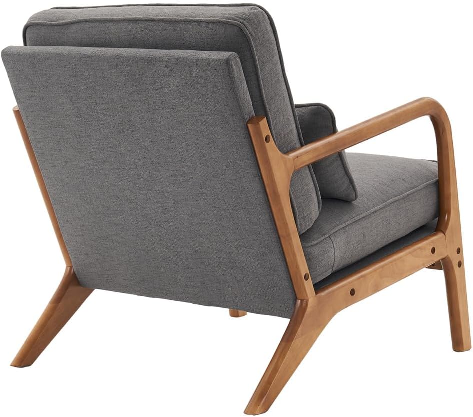 Accent Chair, Mid-Century Modern Upholstered Armchair with Lumbar Pillow, Comfy Lounge Chair Reading Chair with Solid Wood Frame & Soft Cushion for Living Room, Bedroom, Balcony, Dark Grey