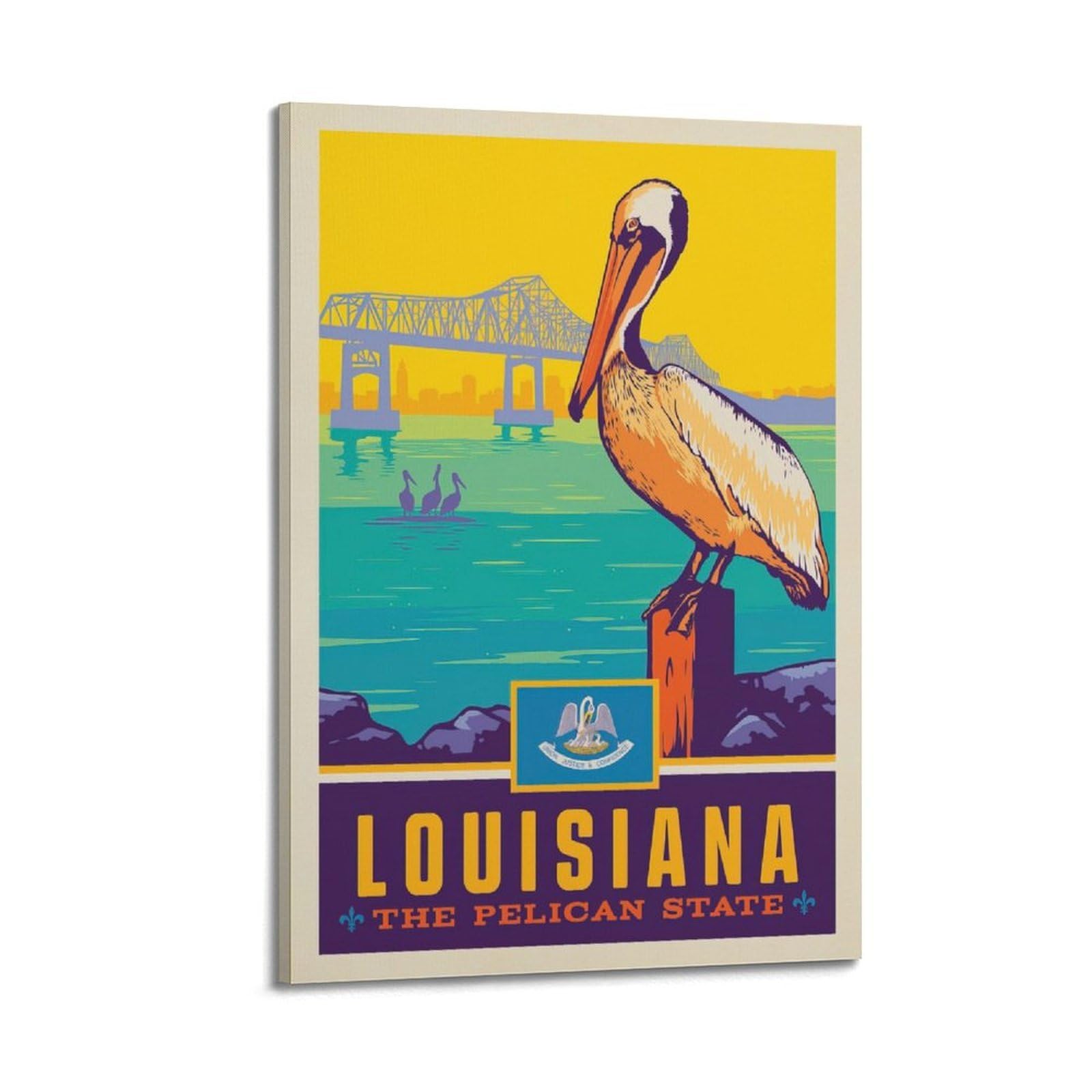 DLJGDS Vintage Travel Posters Louisiana State Pride Decorative Painting Canvas Wall Posters And Modern Family Bedroom Decor 24x36inch(60x90cm)