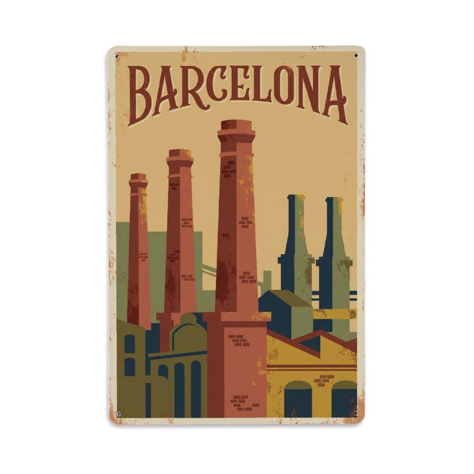 Vintage Travel Chimneys Spain Industrial Metal Tin Sign Plaque Wall Decor for Cafe, Club Bar, Office, Home Garden Metal Poster 8x12Inch