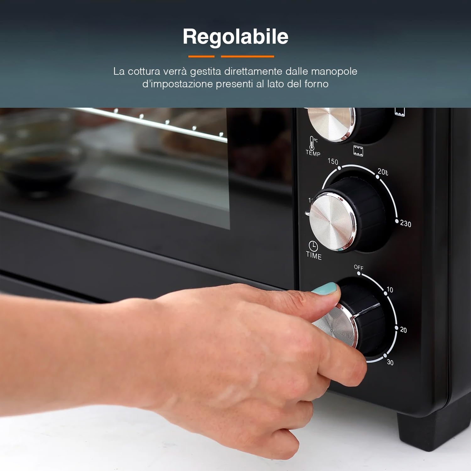 Forno Elettrico Ventilato con Griglia e Teglia - Fornetto Elettrico con Termostato Regolabile, 64x47.8x42.1cm, 80L, 2800W, Nero