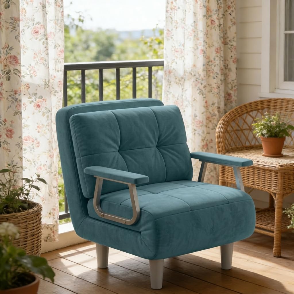 Fabulcozy Fauteuil Convertible 1 Place - Canapé Chauffeuse Lit 4 en 1, Canapé-lit Convertible Dossier Réglable 5 Positions avec Coussin 60x58x77cm