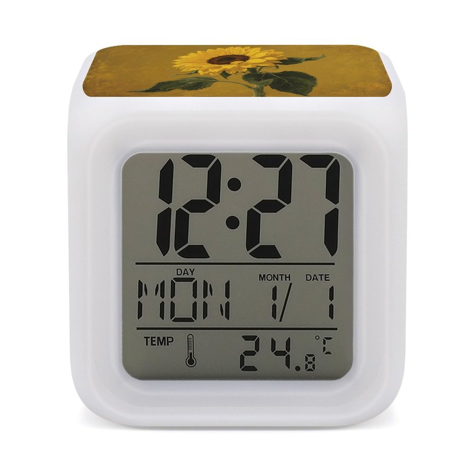 VstaDank Floral Alarm Clock Sleep Trainer 7 Color Changing Night Light Modern Touch Bedside Lamp Fashion Digital Clock with Temperature Display Wake Clocks for Loud Alarm