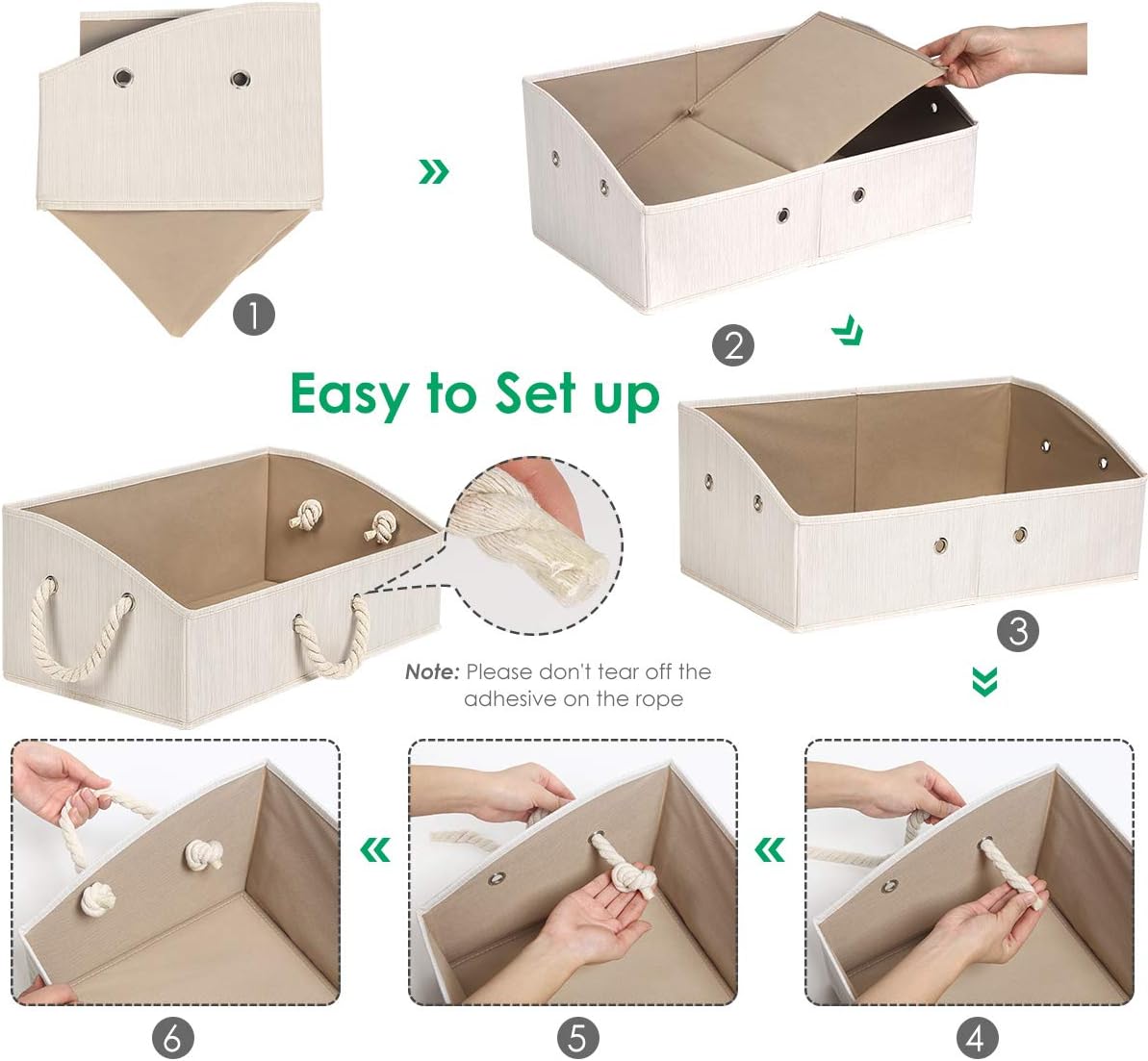TomCare 4-Pack Storage Bins Foldable Trapezoid Storage Baskets Fabric Cube Storage Box Storage Cubes with Durable Rope Handles Cube Organizer Storage Containers for Living Room Bedroom Office (Beige)