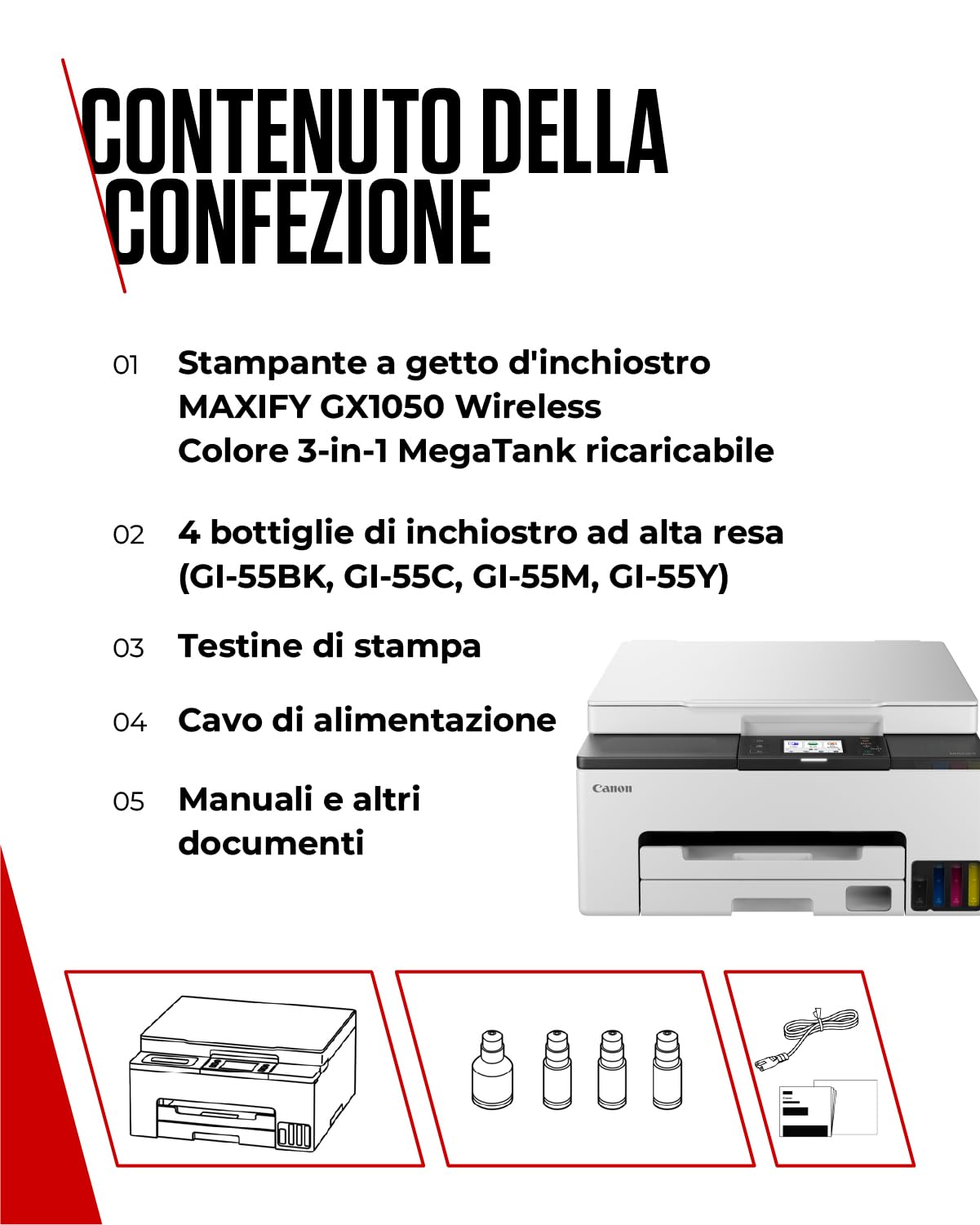Canon Stampante WiFi per Casa e Ufficio MAXIFY GX1050 - Stampante Multifunzione MegaTank con Scanner e Fotocopiatrice per Casa | Connettività WiFi, Ethernet e USB
