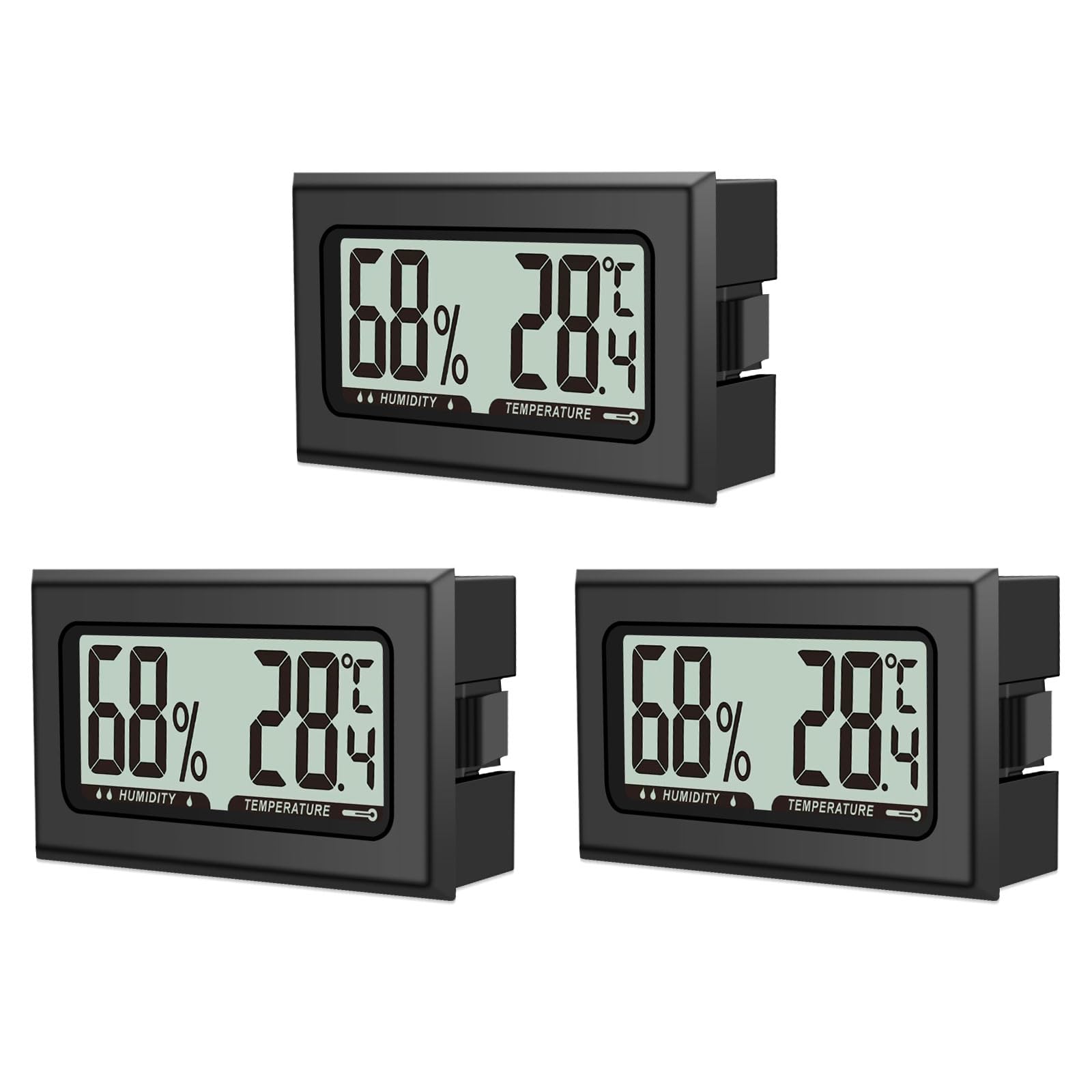 3 Stück Luftfeuchtigkeitsmesser Thermometer, Mini Digital Hygrometer mit LCD, Temperatur Zimmerthermometer für Innenraum Büro Wohnzimmer und Weinkeller（Batterien Enthalten） (3)