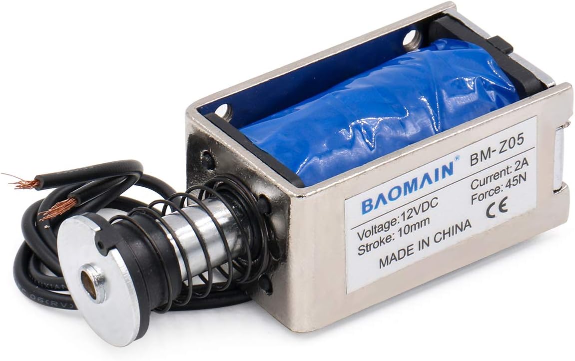 Baomain Solenoid Electromagnet BM-Z05 DC 12V 2A Push Type Open Frame 10mm 45N 9.9LB