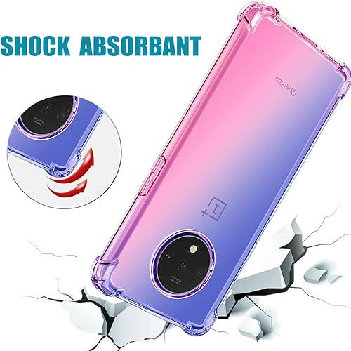 Vista 14 de Funda para OnePlus 7T con protector de pantalla de vidrio templado, lindo degradado transparente delgado, a prueba de golpes, TPU para OnePlus 7T