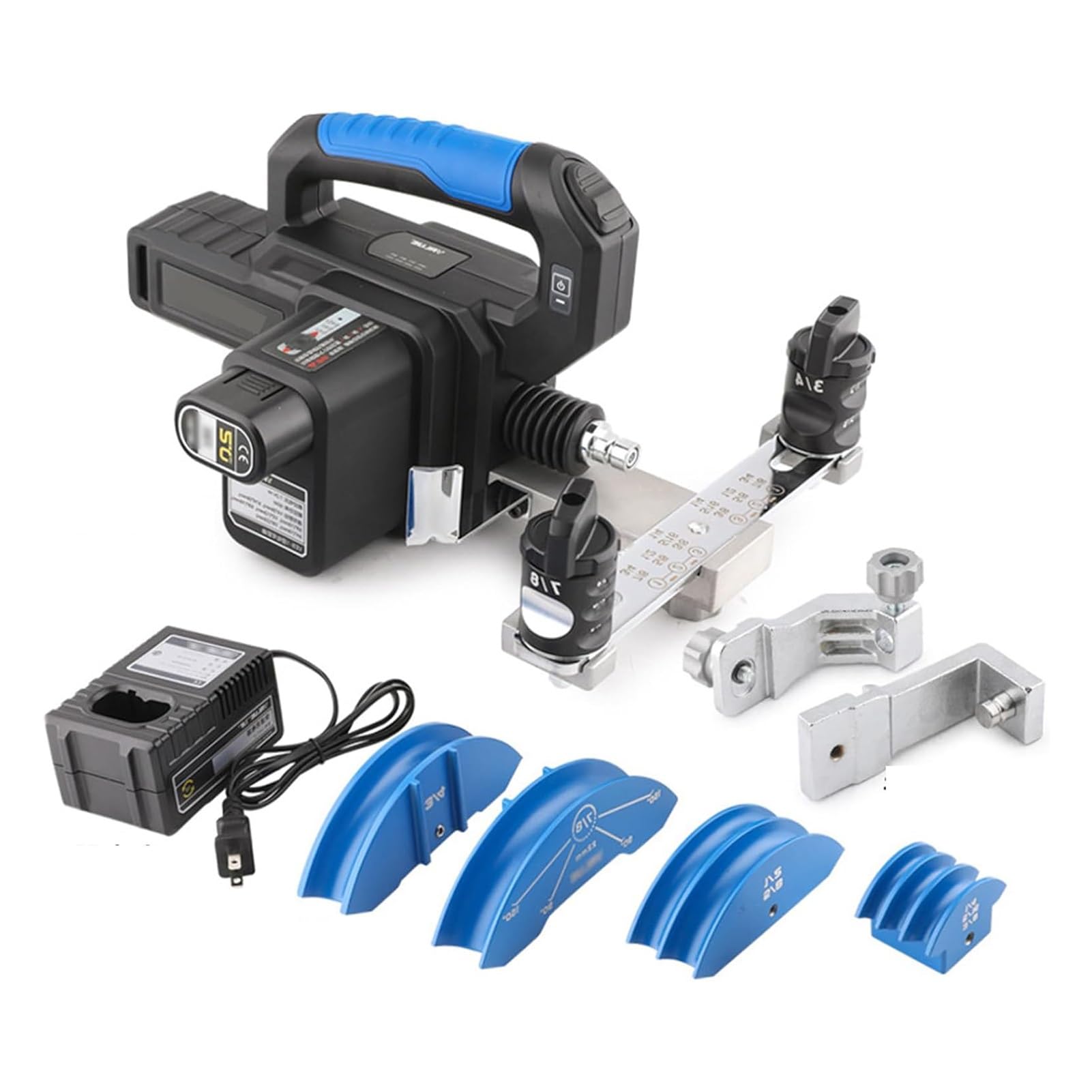 JXYQ Electric Hydraulic Copper Tube Bender Kit with Lithium Battery, Includes 4 Molds and 2 Reverse Bend Components for Efficient Pipe Bending