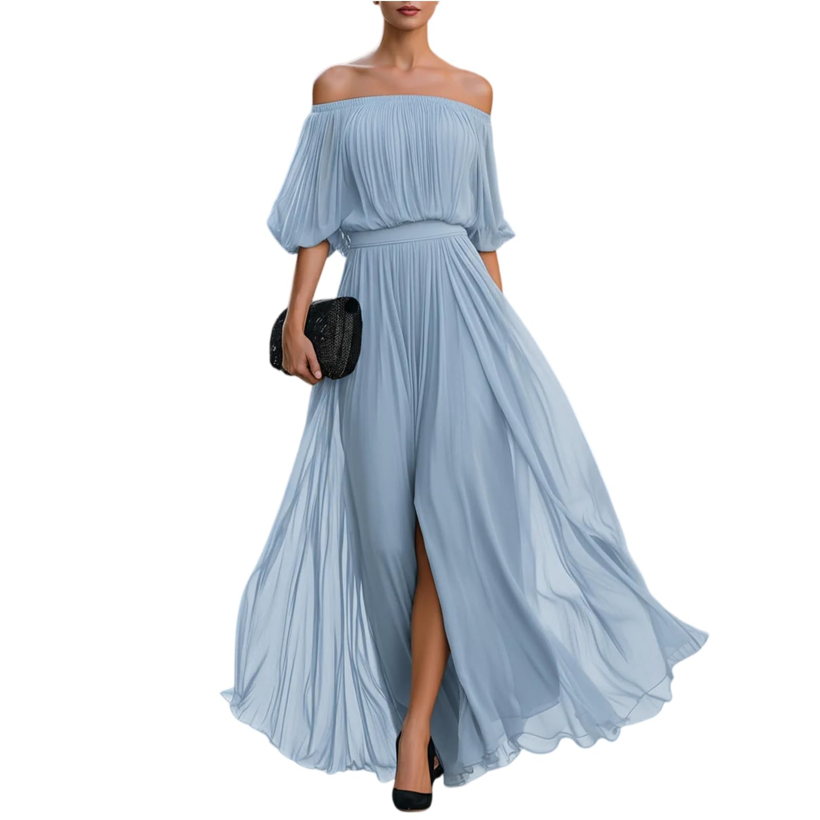 Abendkleid Damen Lang Schulterfrei Cocktailkleid A Linie Tüll Abendkleider Elegant Für Hochzeit Maxi Ballkleid Festliche Abschlusskleid Mit Schlitz Abiballkleider Frauen Kleid Hochzeitsgast