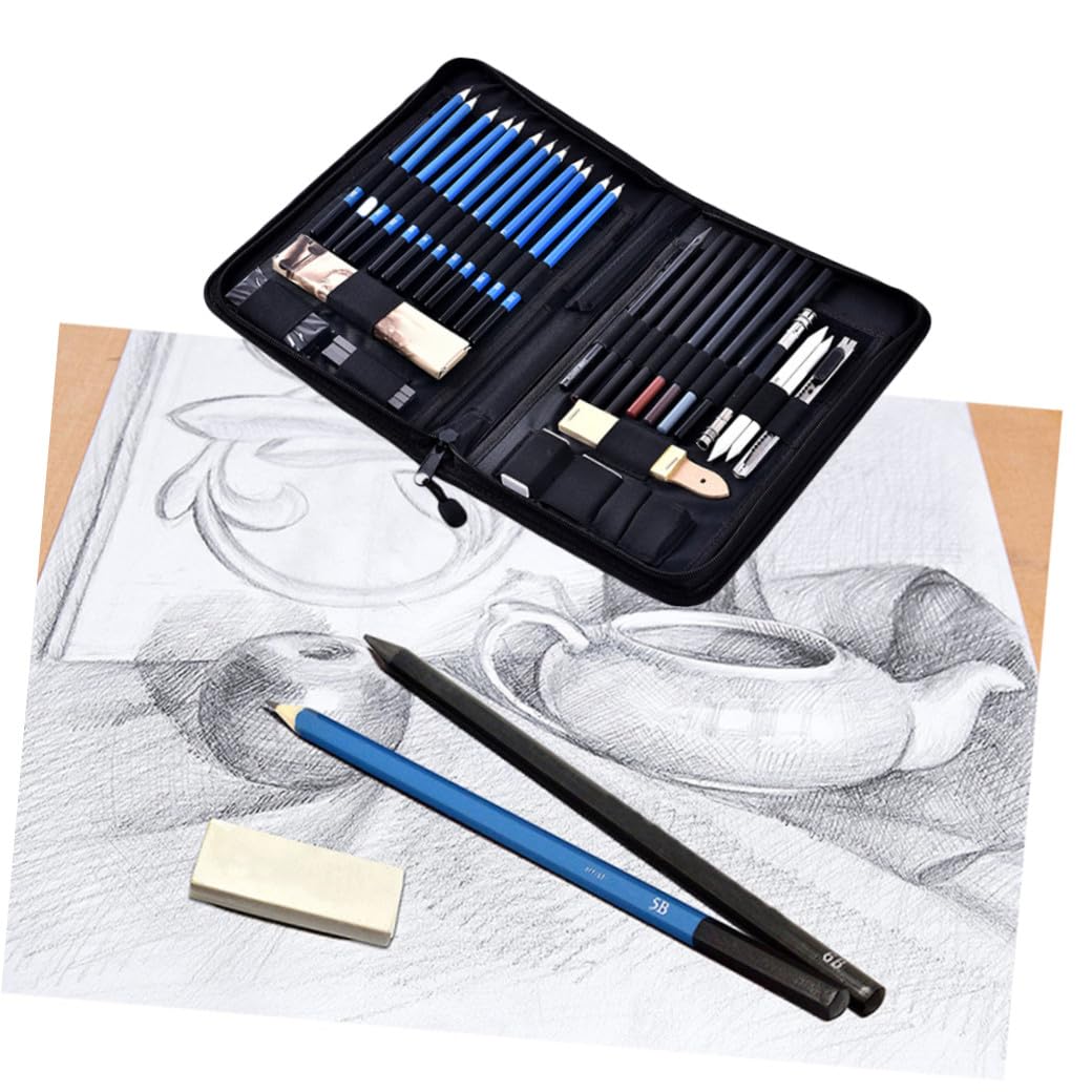 NUOBESTY 40pezzi Kit Di Disegno Professionale Custodia Cerniera Set Di Matite in Legno e Cancelleria Per Artisti Adulti e Ragazza Completo Per Schizzi e Disegno Scuola