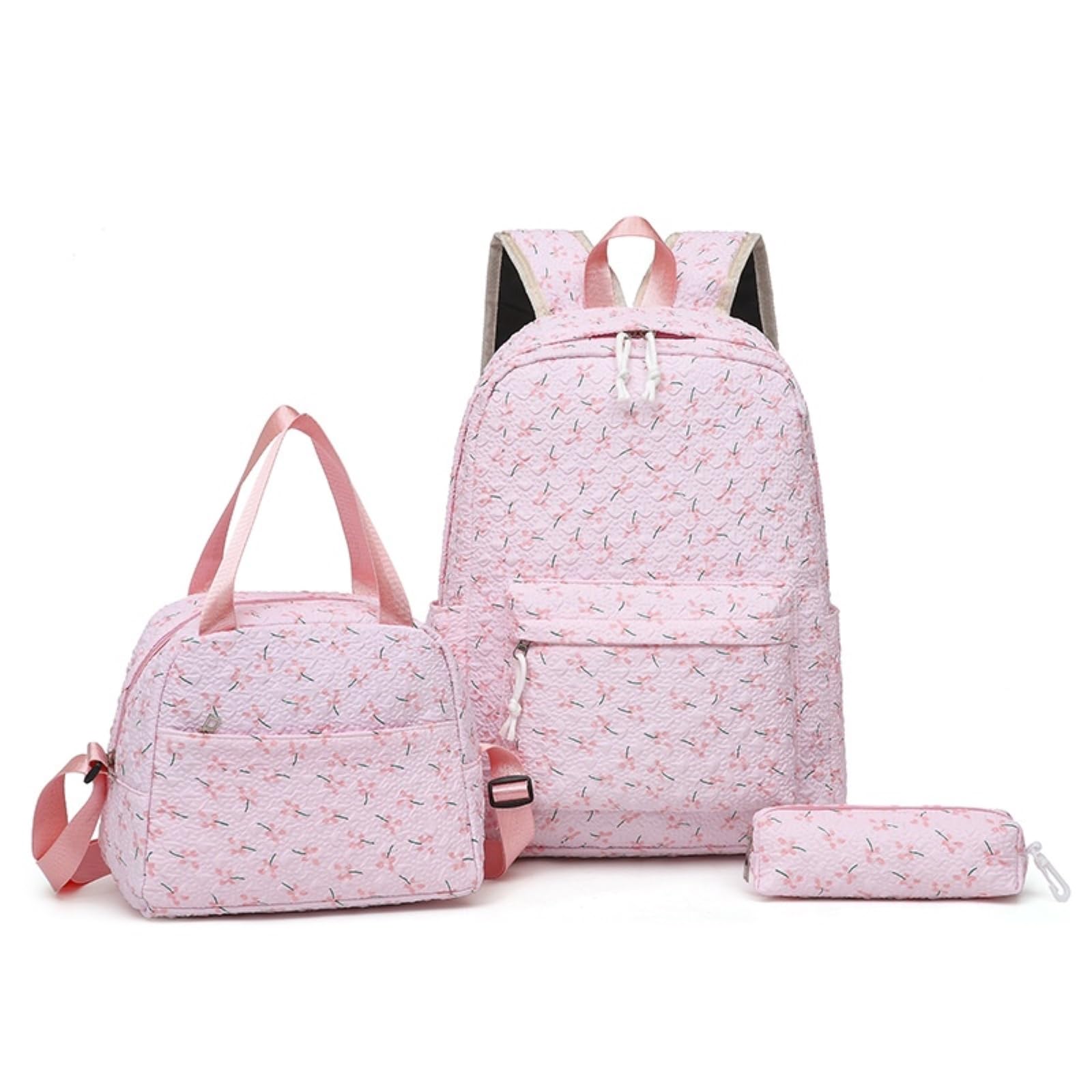 Zaino da Viaggio 3 in 1 Tiny-Floral Stampa Set Scolastico con Sacchetto A Pranzo E Borsa Matita per Ragazze Adolescenti