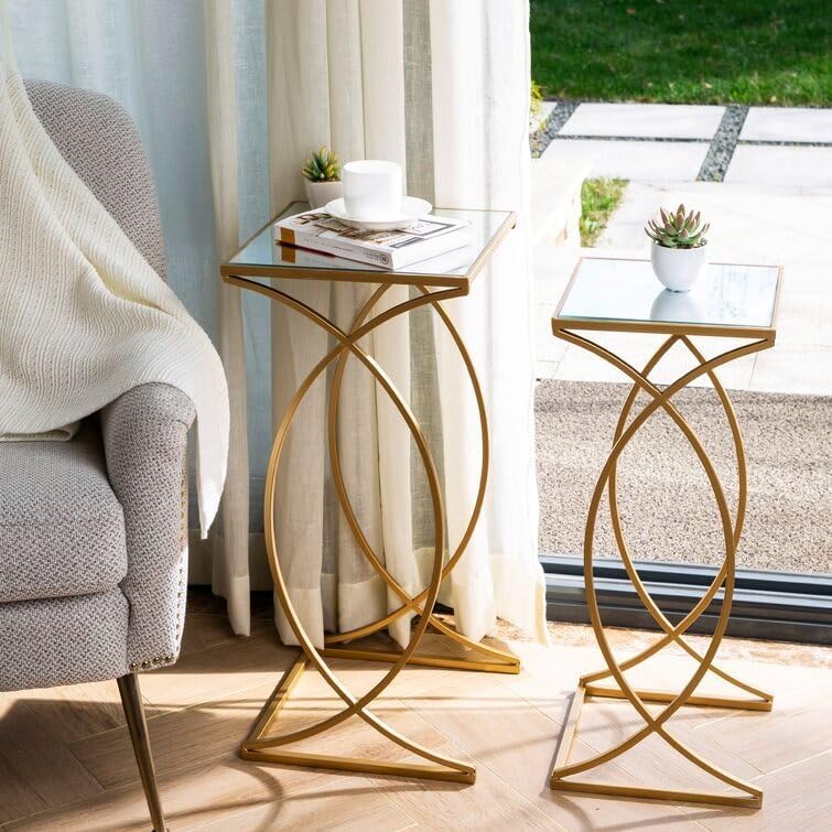 Set of 2 Nesting Coffee Tables Decorative Accent Side End Tables Plant Stand Chair for Bedroom, Living Room, Home Office and Patio,27.5'' H X 12.5'' W X 12.5'' D.
