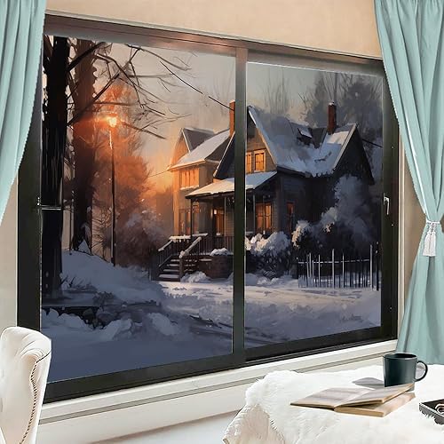 Miniatura 7 de Snow Mountain Chalet - Película para ventana, estilo vintage, bosque brillante, granja, película de privacidad para ventana, cubierta de puerta,