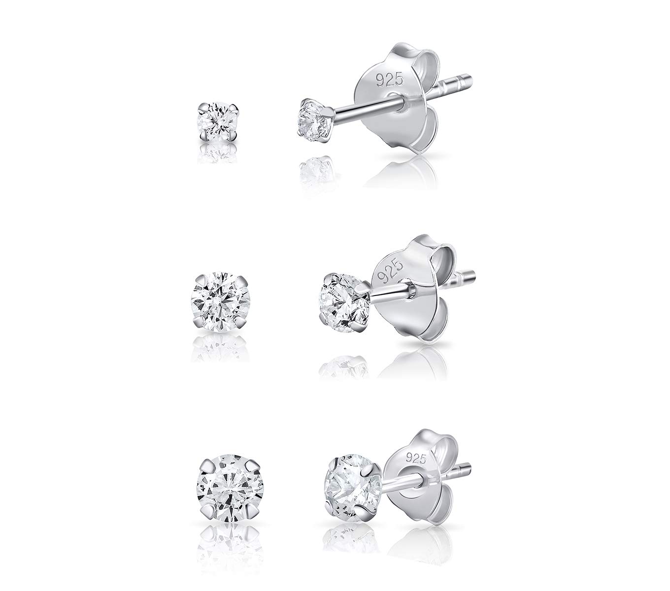 DTPsilver Pack Pendientes Plata de Ley 925 y Circonita - Pendientes Hombre Diamante - Pendientes Mujer Plata Pack - Pendientes Circonita Plata de Ley 925 - Pendientes Brillantes Mujer