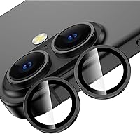 Vista 9 de YWXTW Protector de lente de cámara para iPhone 15/15 Plus/16e/ 17e, anillo de metal antiarañazos individual protector de pantalla de vidrio templado