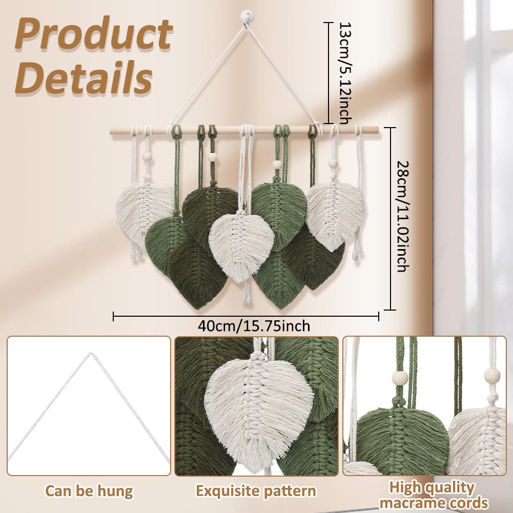 FREEBLOSS Set Macramé Feuille Kit Feuille Macramé Kit de Suspension Murale Macramé Feuille Kits de Macramé pour Débutants Tapisserie de Feuilles de Macramé Gland Fait Main Feuille Tapisserie