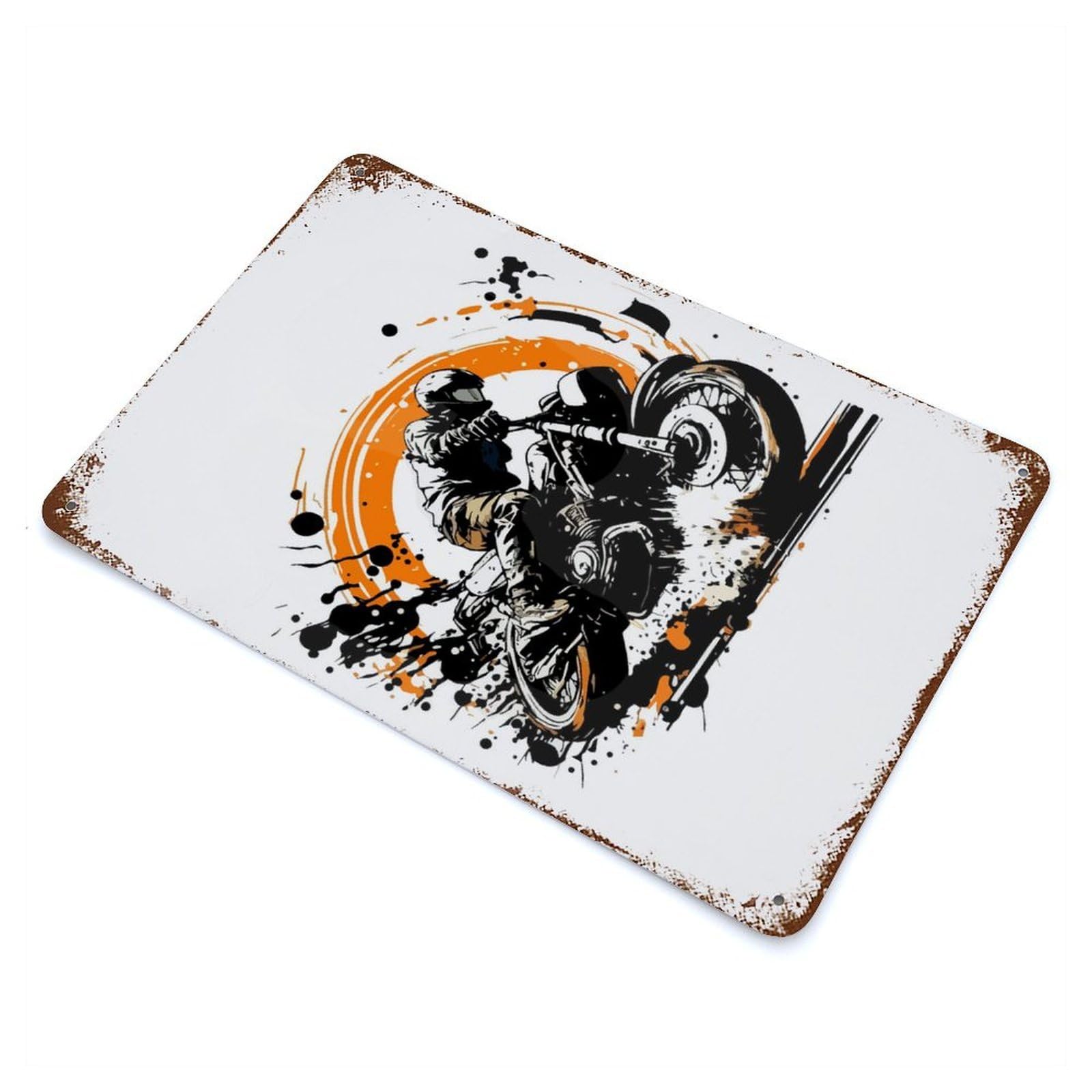 Rust Effect Motorcycle Rider Graphic Art Rusty Metal Tin Sign 11.8"x7.9", Old School Wall Decor for Pub, Kitchen And Man Cave Decor