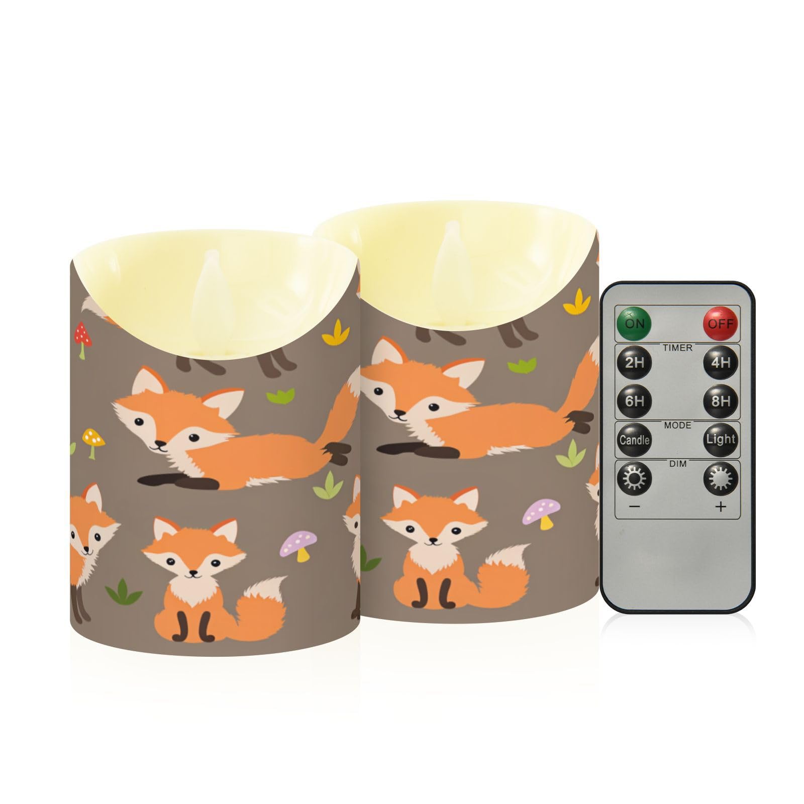 Ewusp Cute Fox Flameless Candles Battery Operated Flickering LED Pillar Candles Set of 2 with Remote Control & Timer, for Home Decor Wedding Holiday Party Centerpieces