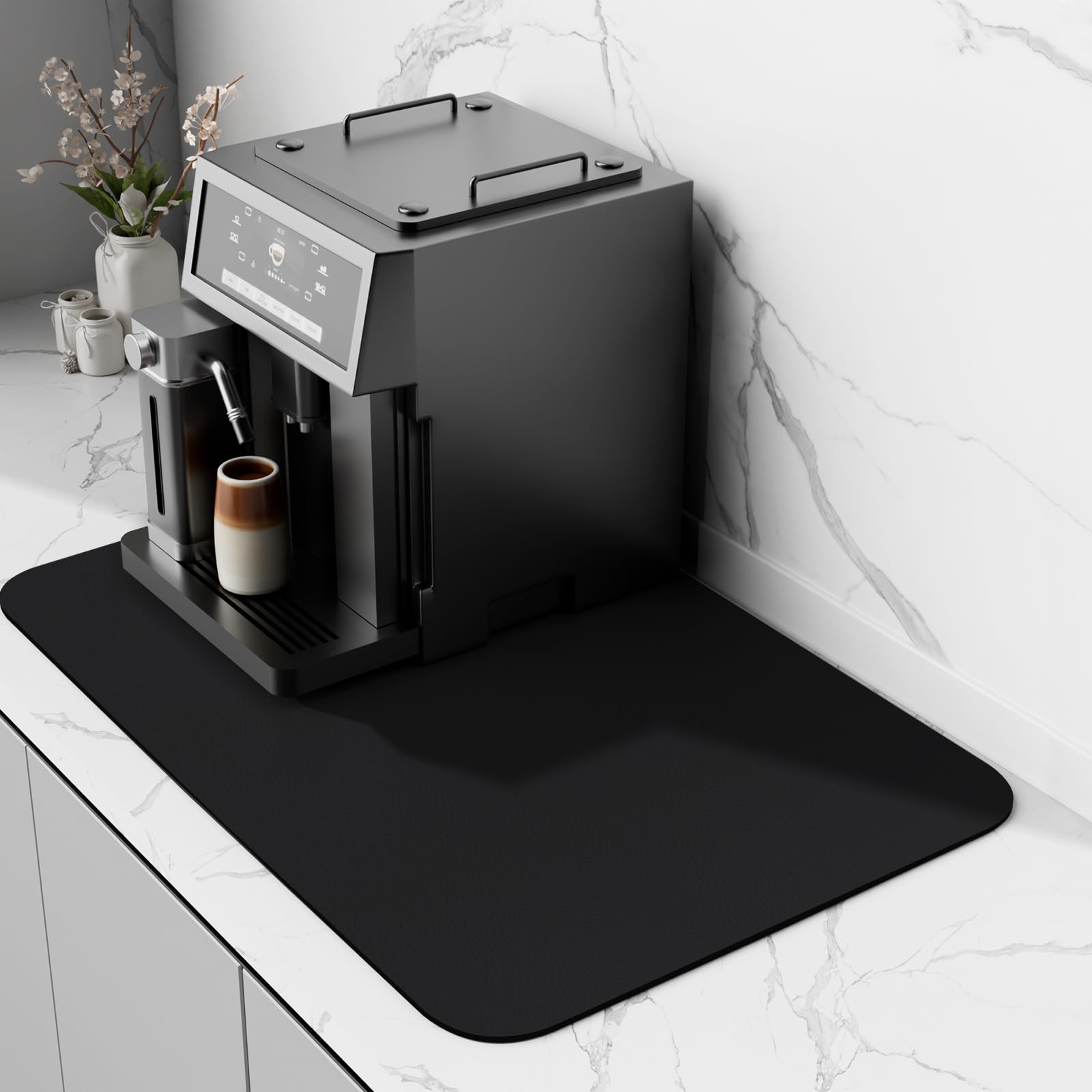 Kaffeematte, Kaffeemaschine Unterlage,Kaffeemaschine Matte,Schnelltrocknend Trockenmatte für Küchenarbeitsplatten Saugfähige Abtropfmatte Kaffeemaschine Abtropfmatte Geschirr (Schwarz, 40 x 60 cm)