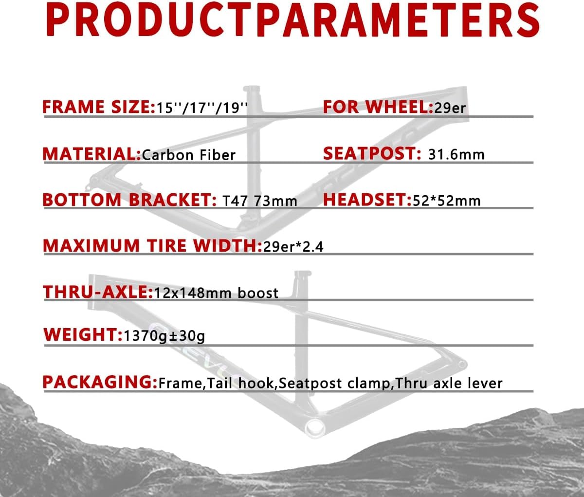 29er Hardtail Mountain Bike Frame 15''/17''/19'' Carbon Fiber Bike Frames Disc Brake Bikes Frame Routing Internal Thru Axle 12x148mm Boost